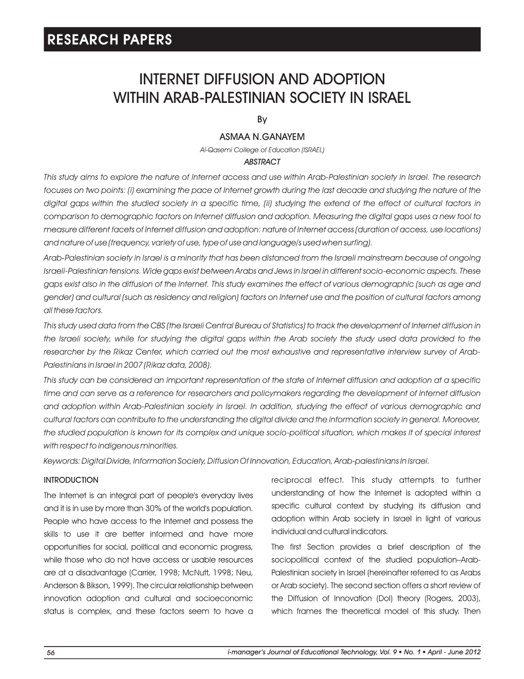 Internet Diffusion and Adoption Within Arab-Palestinian Society in Israel