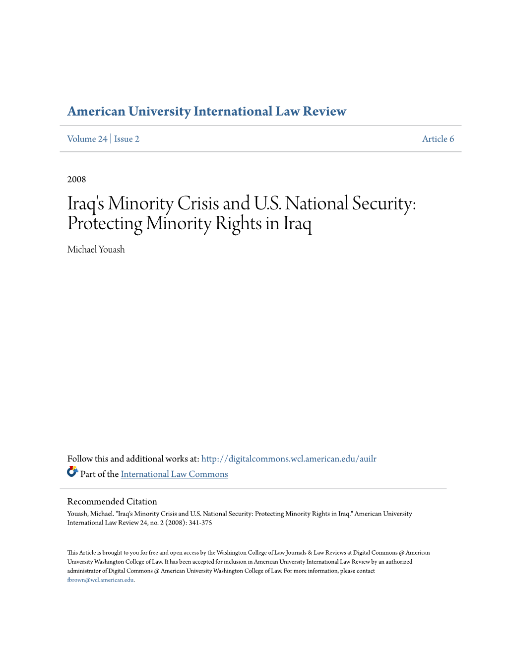 Protecting Minority Rights in Iraq Michael Youash