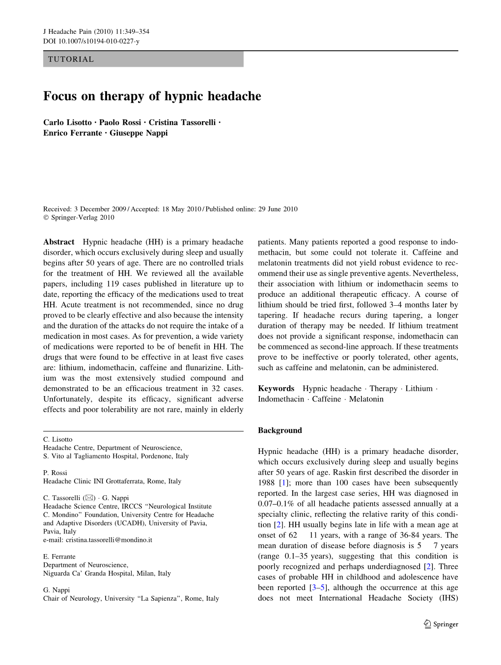 Focus on Therapy of Hypnic Headache