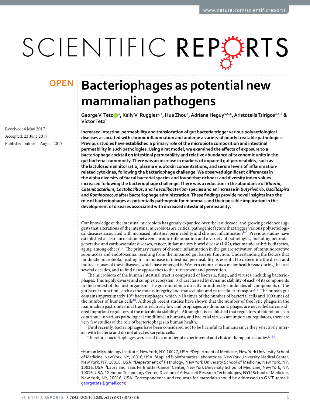 Bacteriophages As Potential New Mammalian Pathogens George V