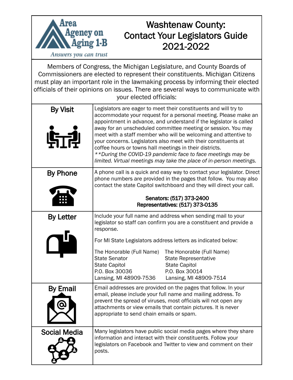 Washtenaw County: Contact Your Legislators Guide 2021-2022