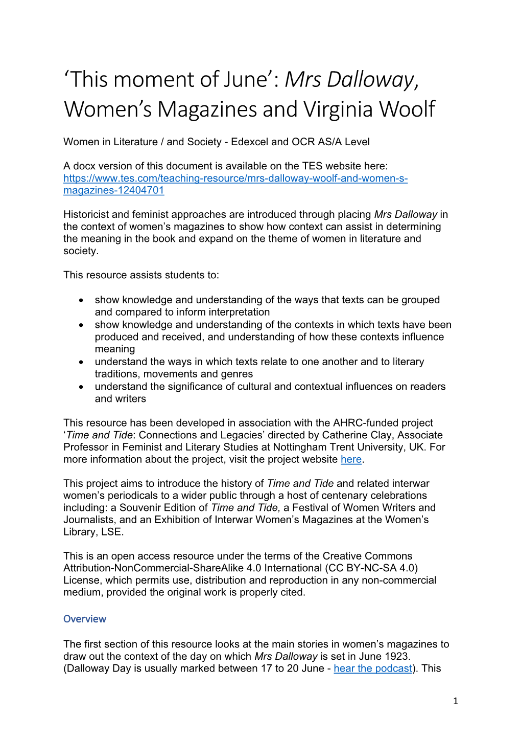 Mrs Dalloway, Women's Magazines and Virginia Woolf