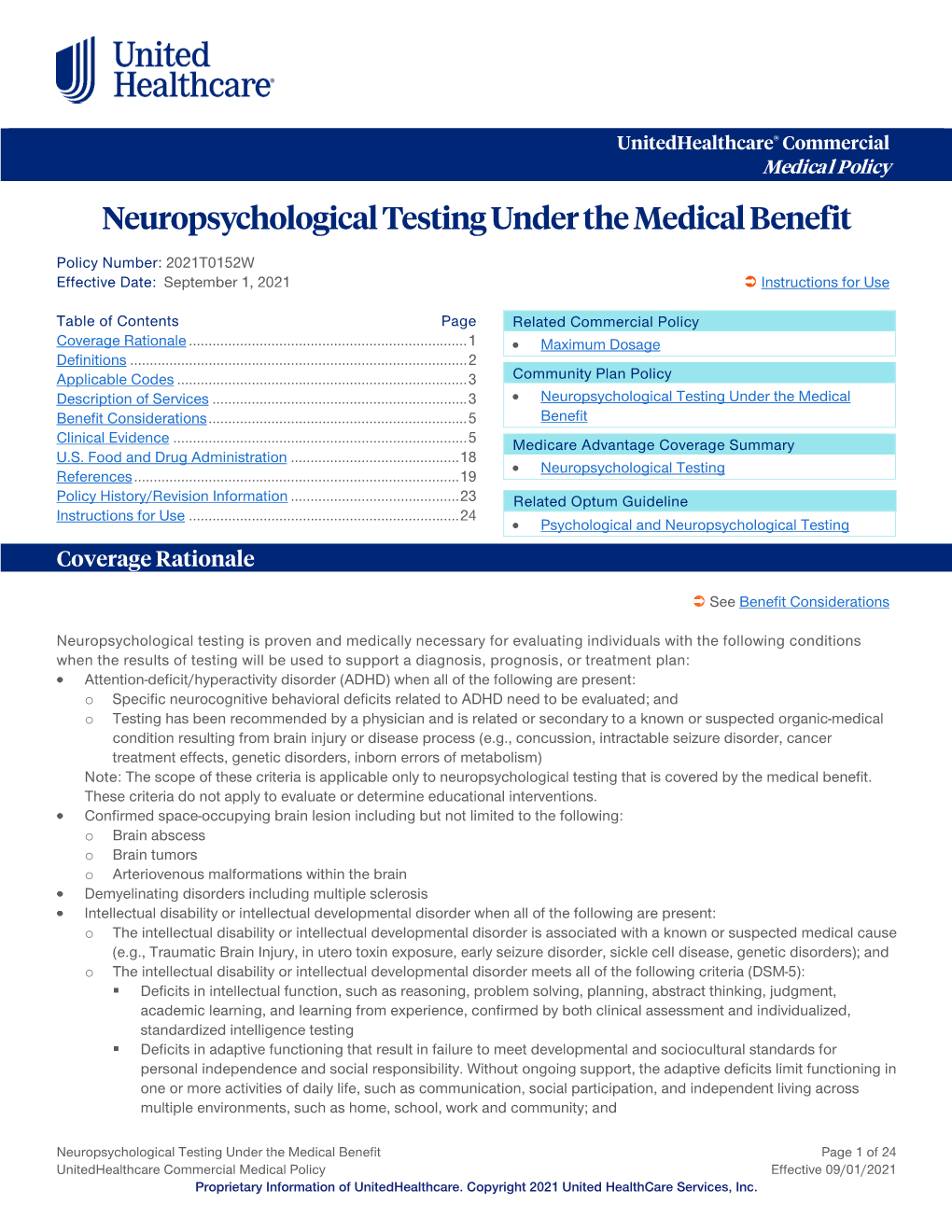 Neuropsychological Testing Under the Medical Benefit