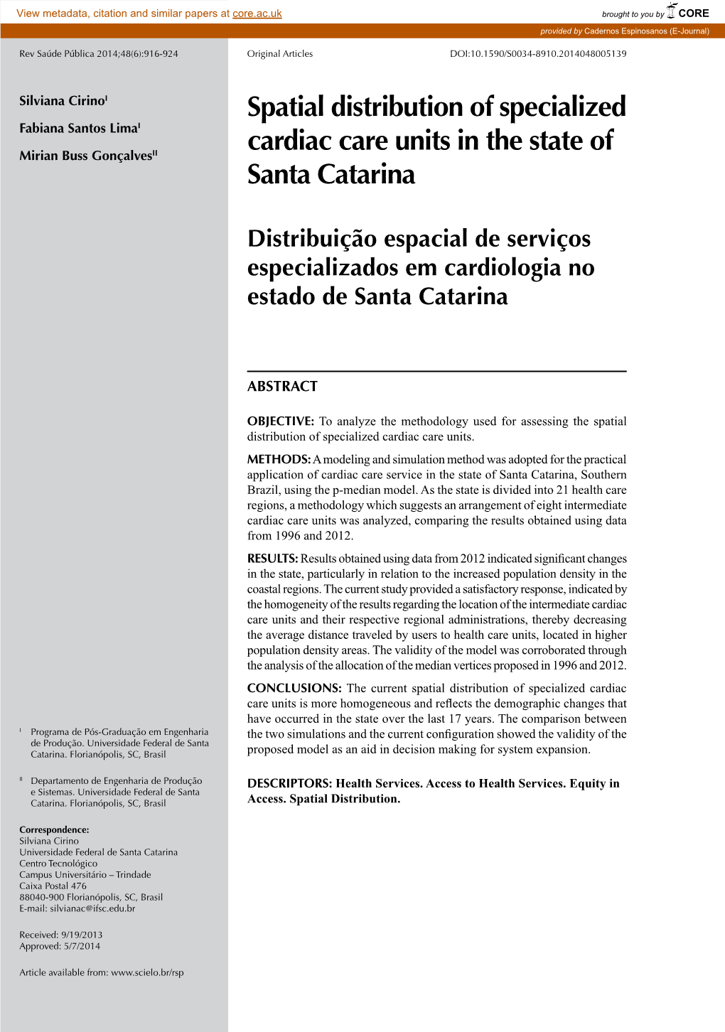 Spatial Distribution of Specialized Cardiac Care Units in The