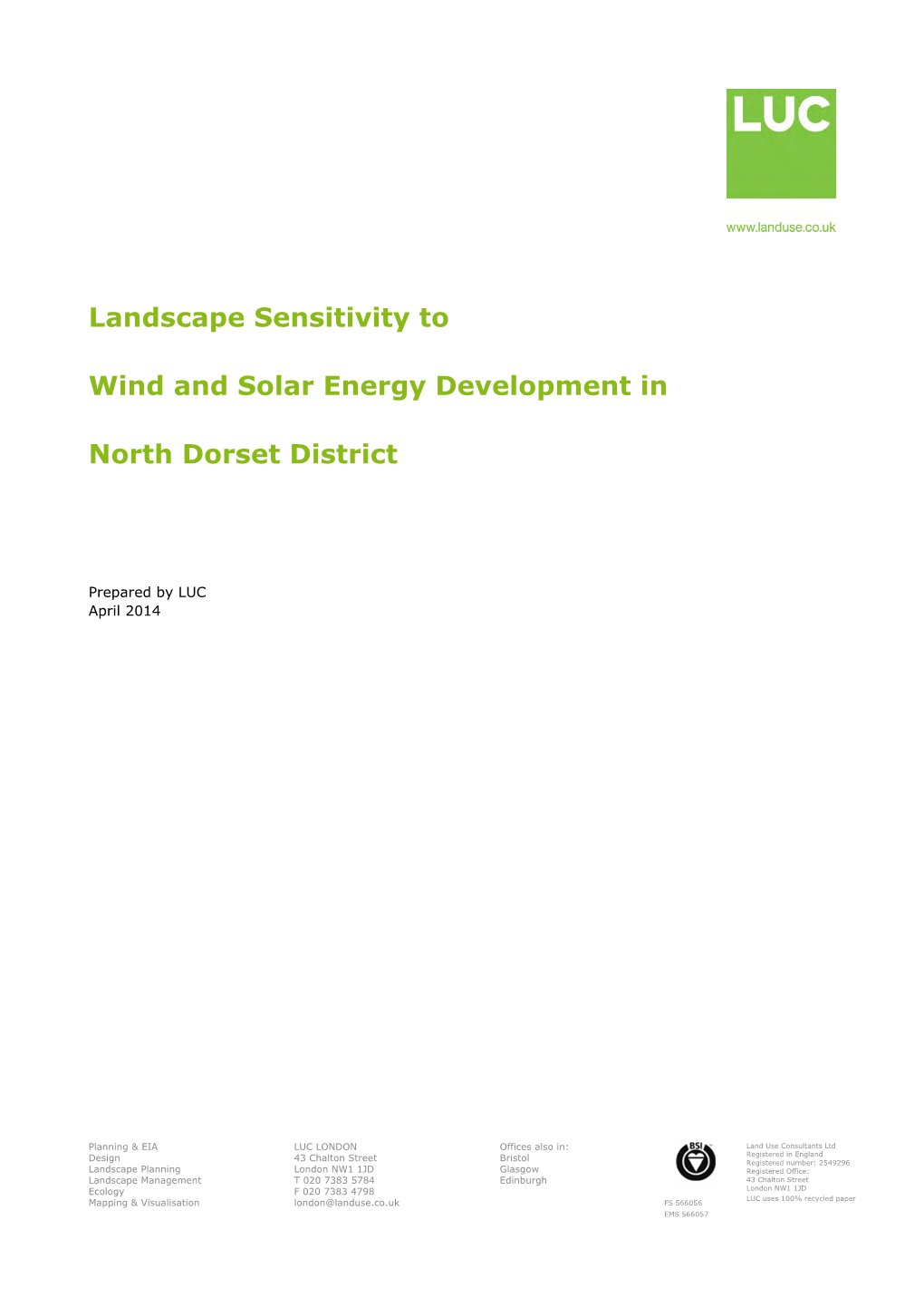 Renewable Energy North Dorset Landscape Sensitivity Assessment