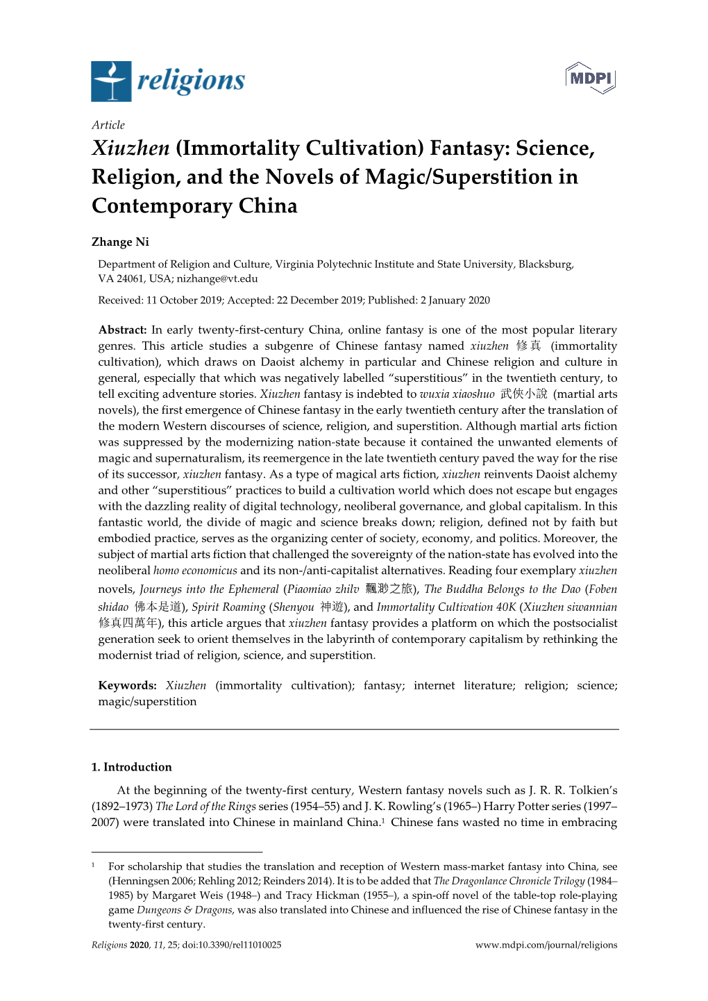 Science, Religion, and the Novels of Magic/Superstition in Contemporary China