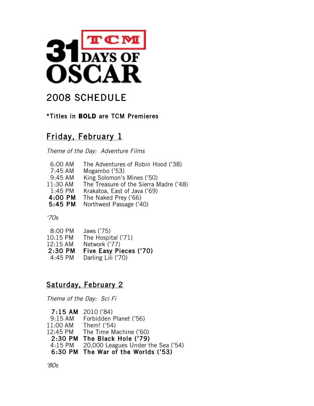 2008 Schedule