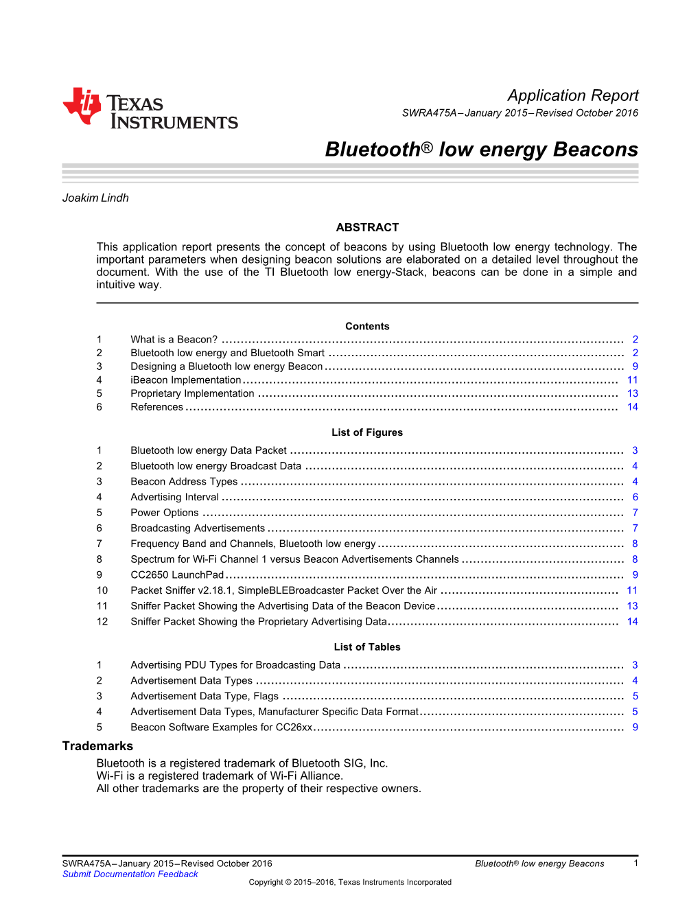 Bluetooth Low Energy Beacons (Rev. A)