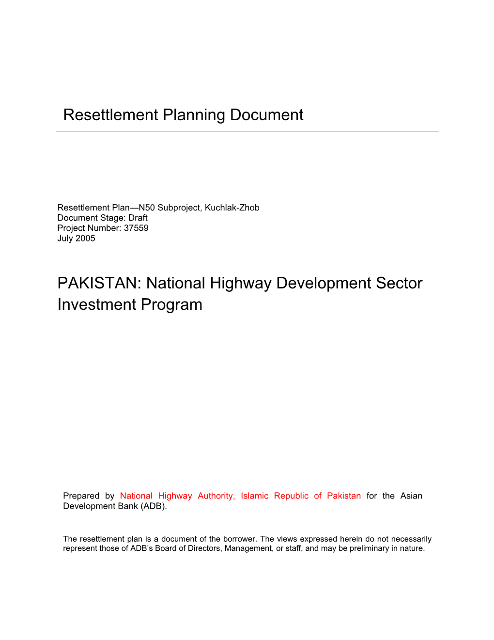 National Highway Development Sector Investment Program