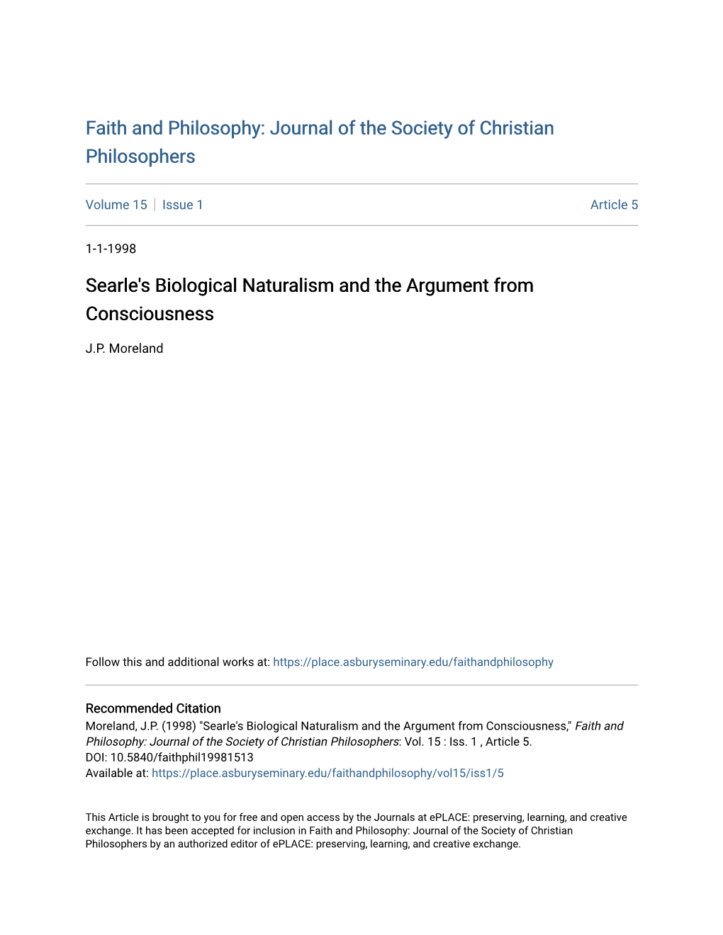 Searle's Biological Naturalism and the Argument from Consciousness