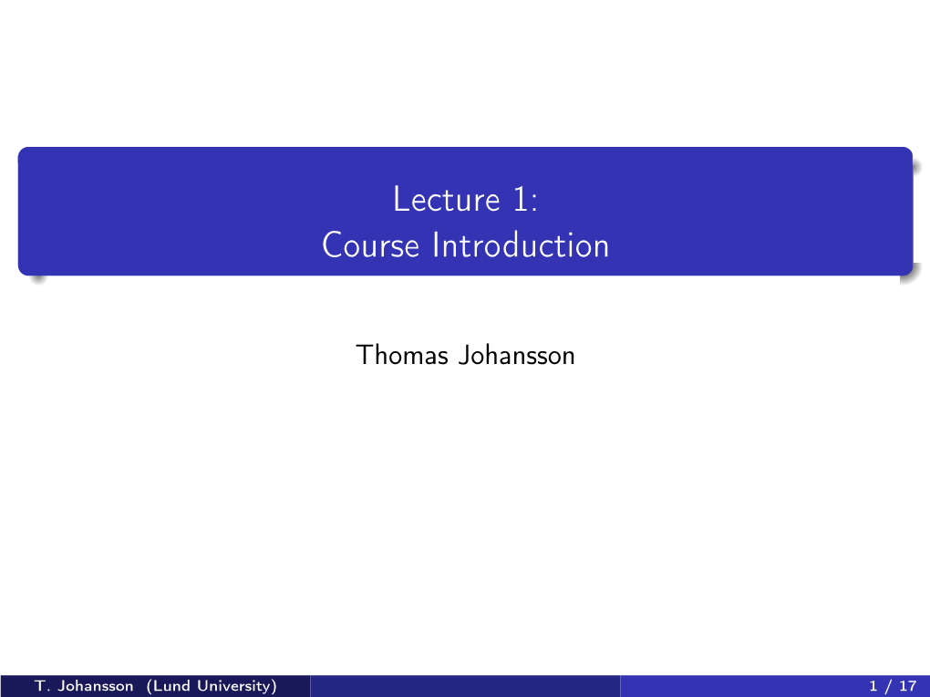 Lecture 1: Course Introduction