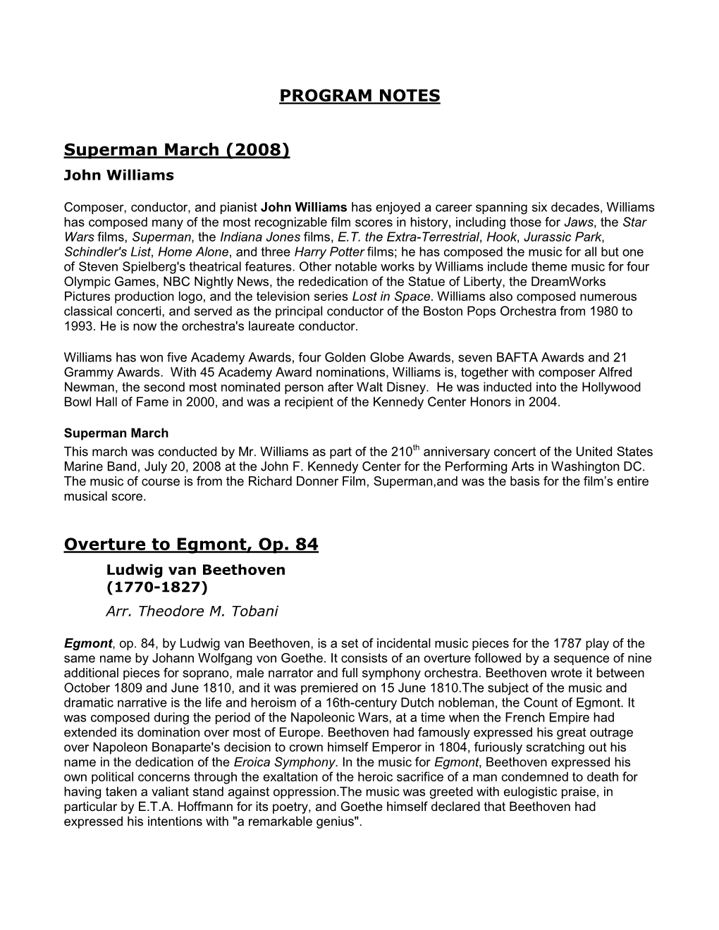 PROGRAM NOTES Superman March