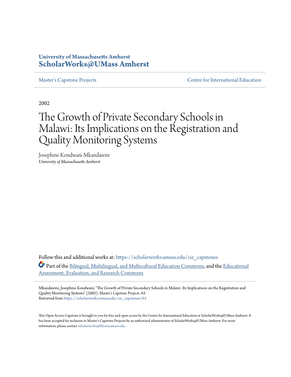 The Growth of Private Secondary Schools in Malawi