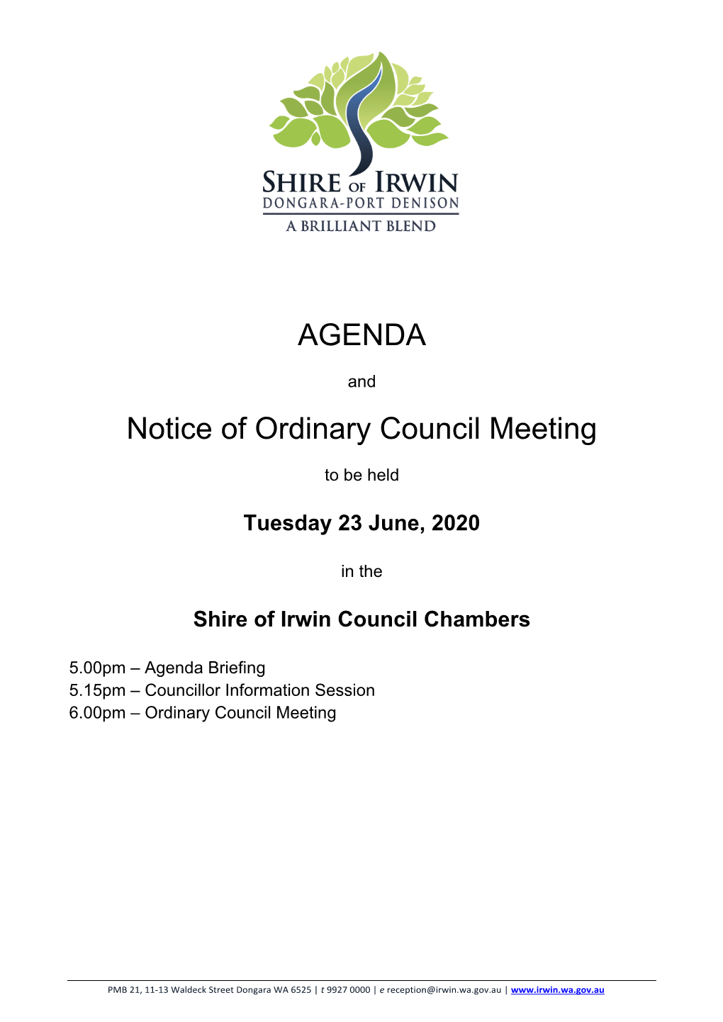 AGENDA Notice of Ordinary Council Meeting