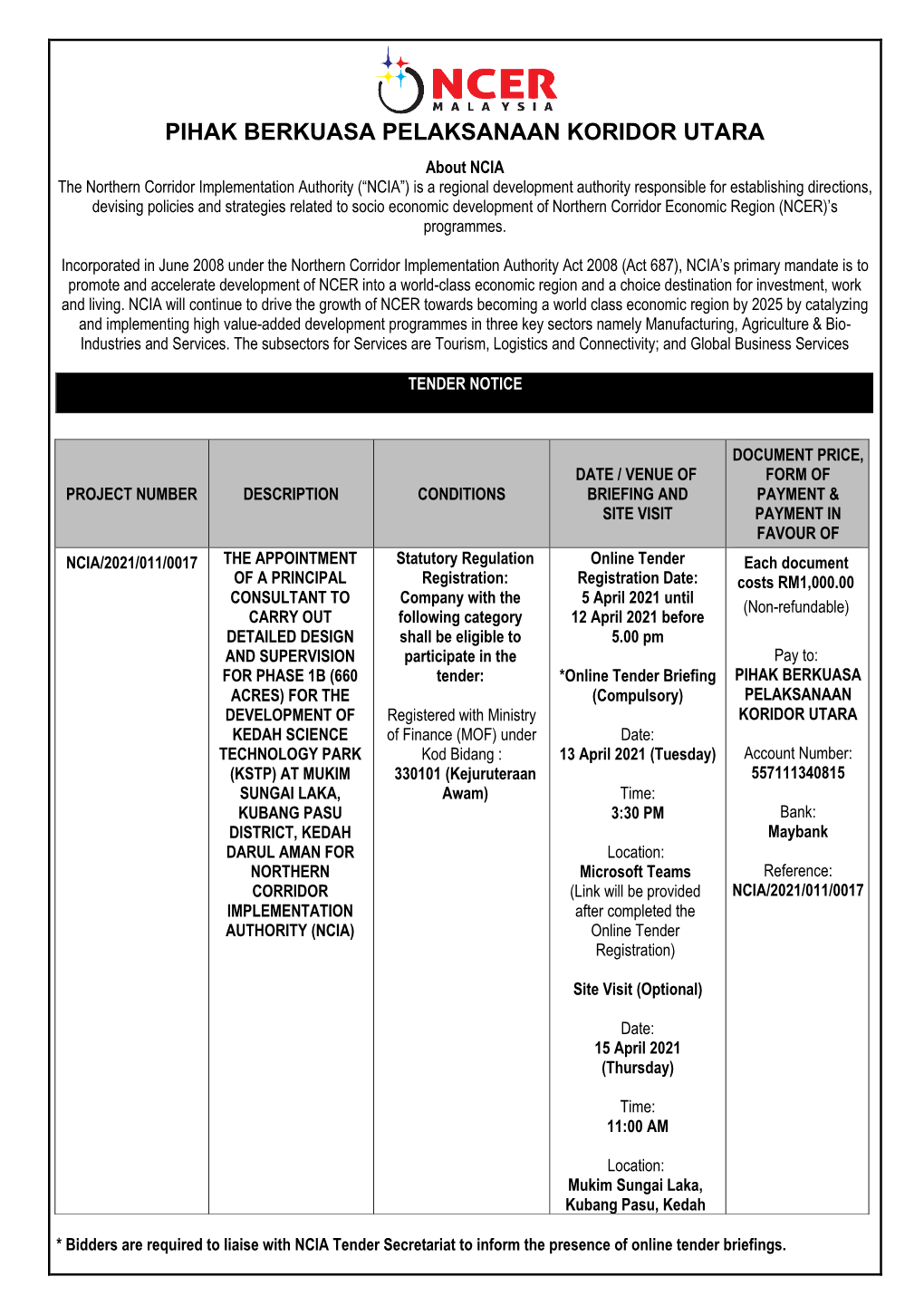 The Appointment of a Principal Consultant to Carry out Detailed Design and Supervision for Phase 1B