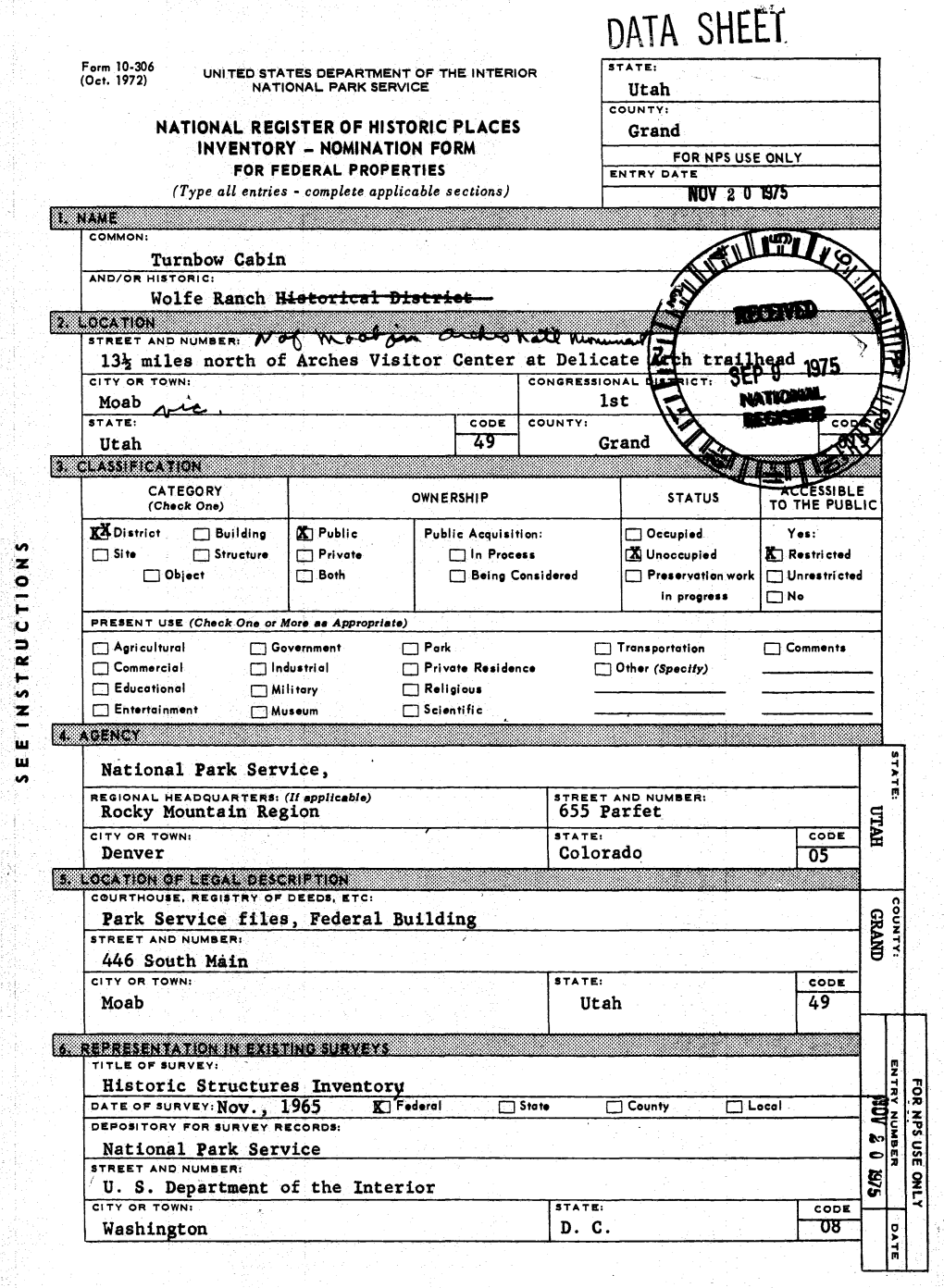 DATA Sheet Form 10-306 (Oct