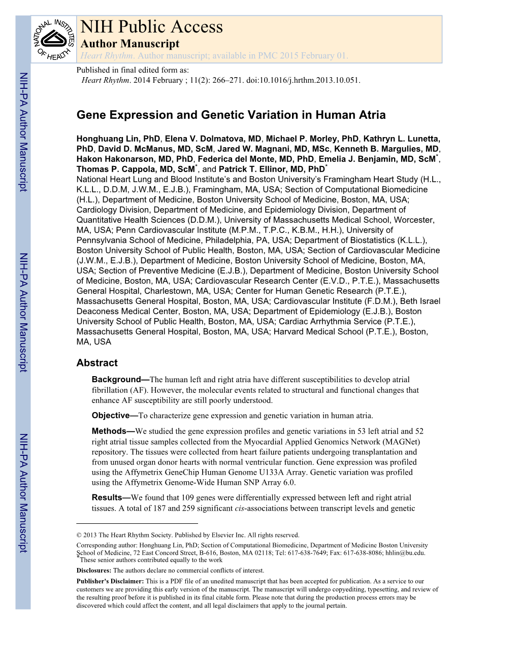 Gene Expression and Genetic Variation in Human Atria