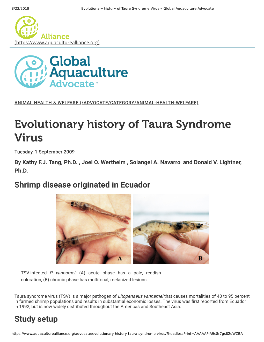 Evolutionary History of Taura Syndrome Virus « Global Aquaculture Advocate