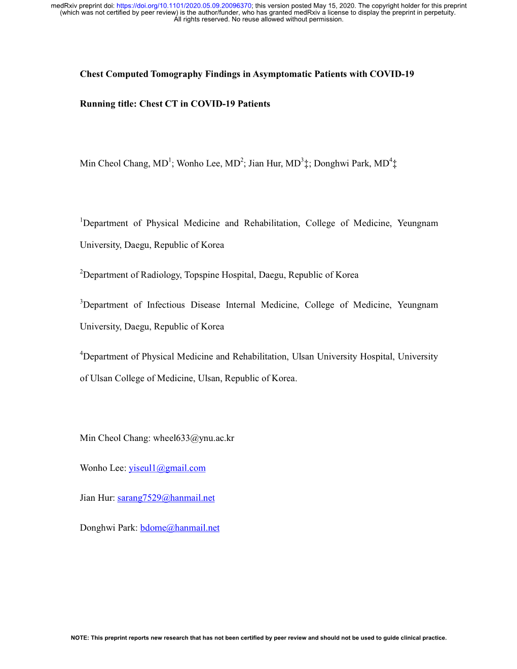 Chest CT in COVID-19 Patients Min Cheol
