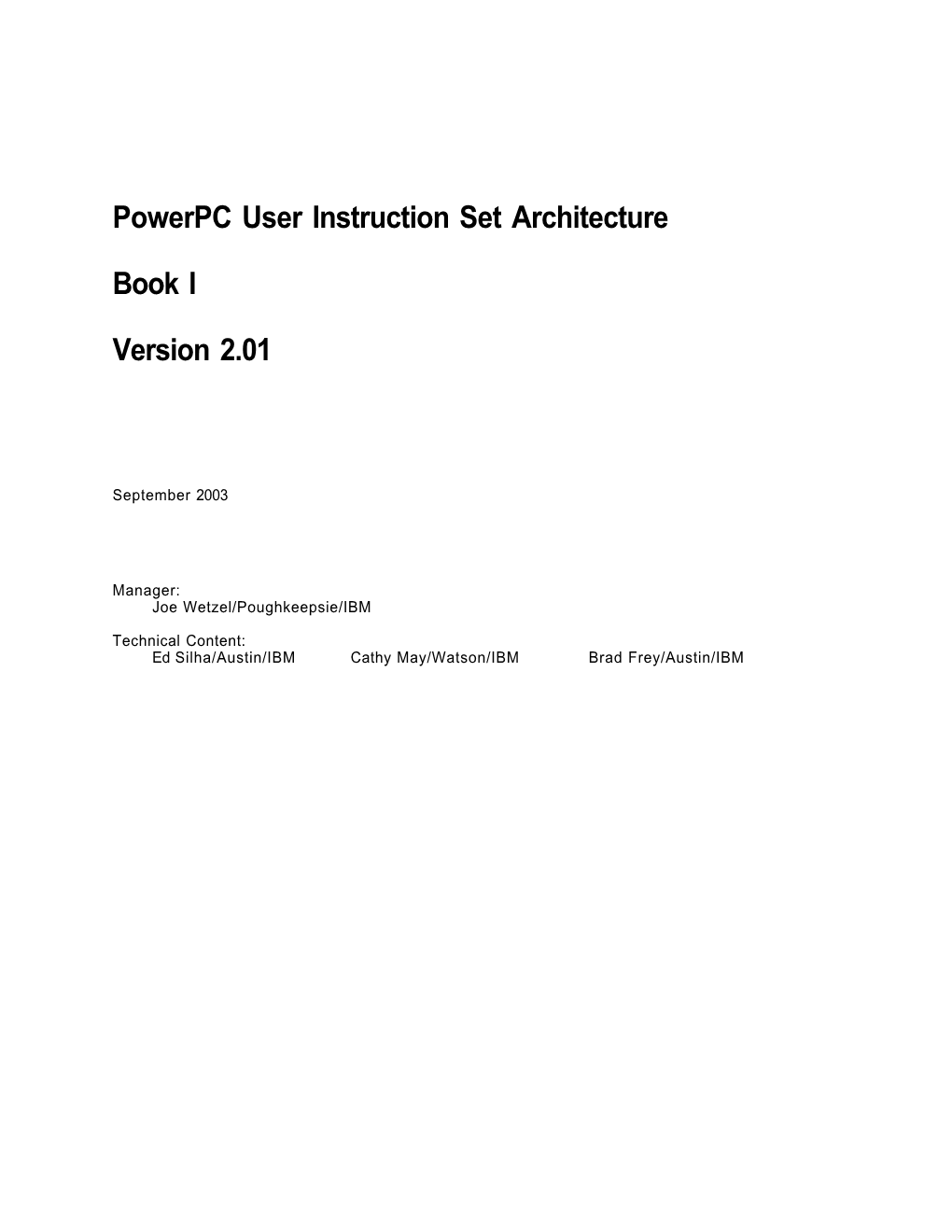 Powerpc User Instruction Set Architecture Book I Version 2.01