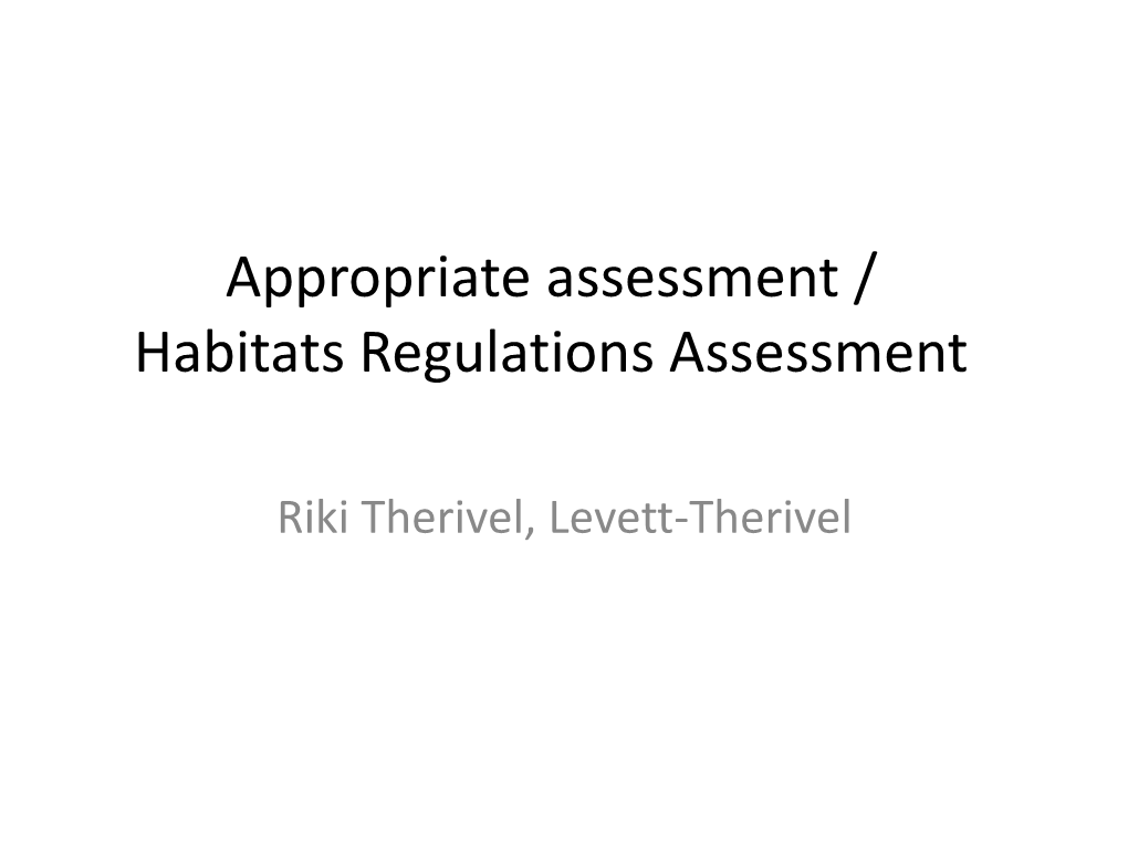 Appropriate Assessment / Habitats Regulations Assessment