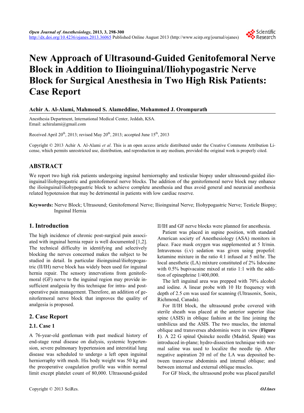 New Approach of Ultrasound-Guided Genitofemoral Nerve Block In