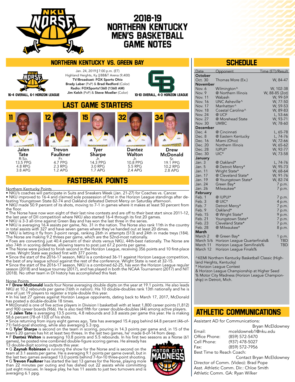 2018-19 Northern Kentucky Men's Basketball Game