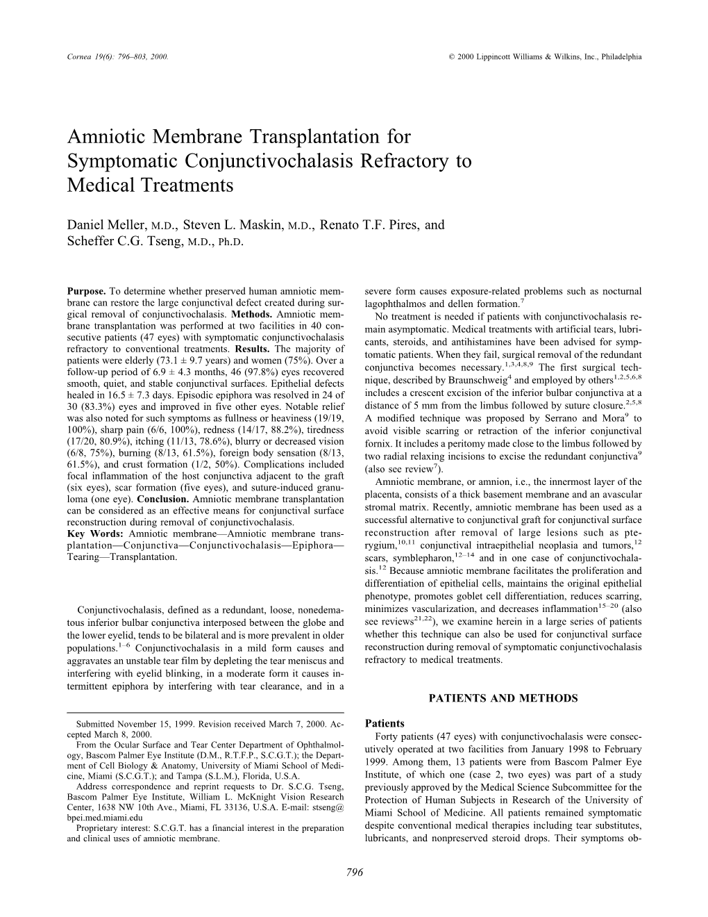 Amniotic Membrane Transplantation for Symptomatic Conjunctivochalasis Refractory to Medical Treatments