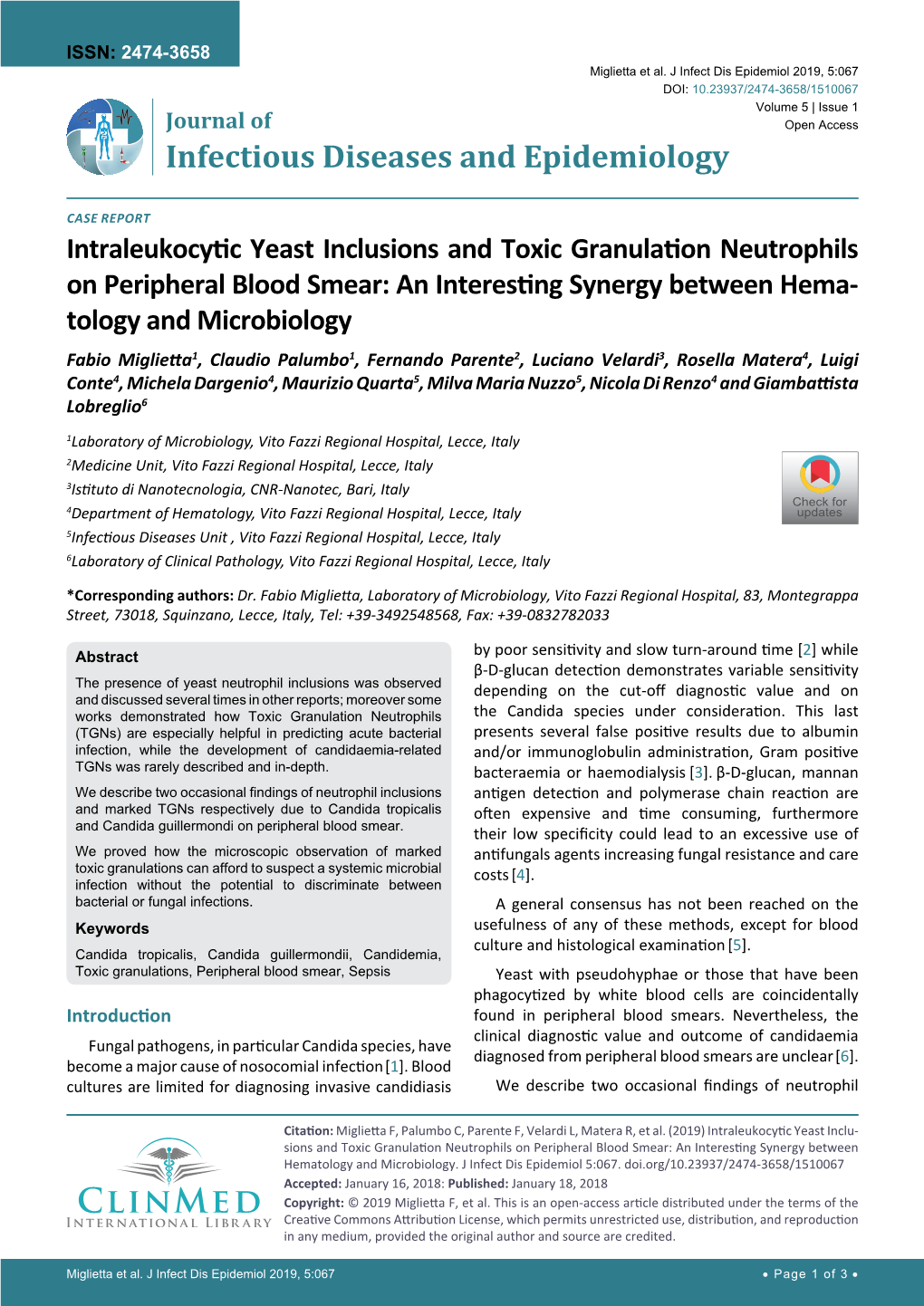 Intraleukocytic Yeast Inclusions and Toxic Granulation Neutrophils On