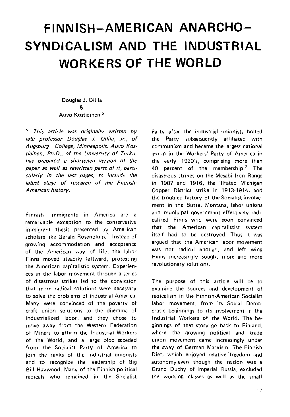 Syndicalism and the Industrial Workers of the World