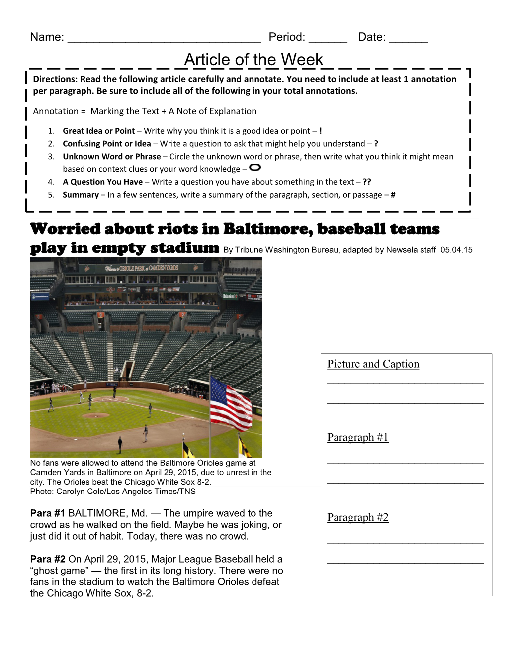 Article of the Week Worried About Riots in Baltimore, Baseball Teams
