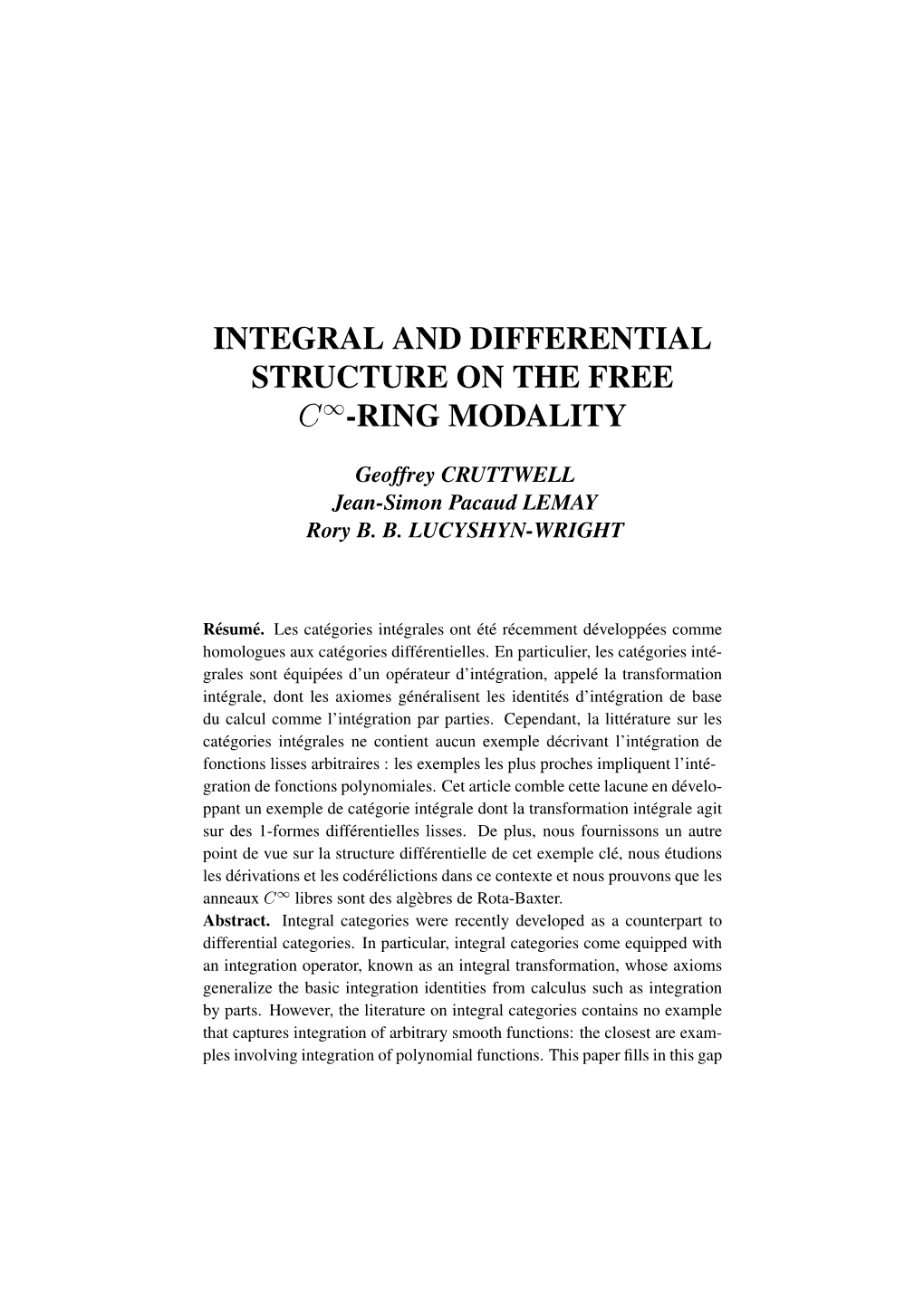 Integral and Differential Structure on the Free C∞-Ring Modality