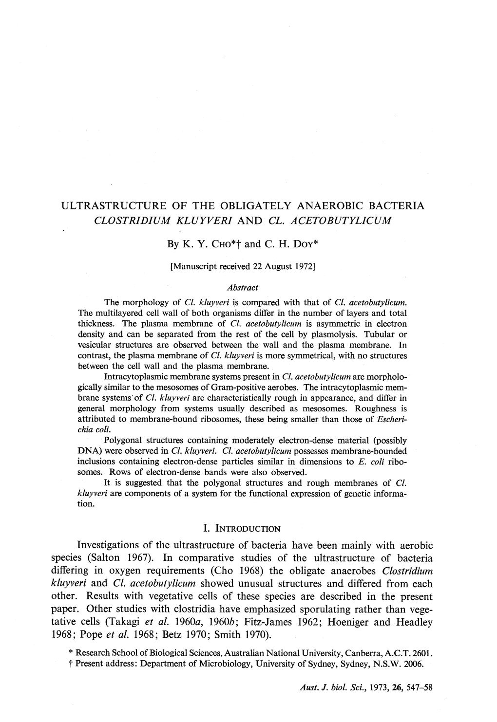 Ultrastructure of the Obligately Anaerobic Bacteria Clostridium Kluyveri and Cl