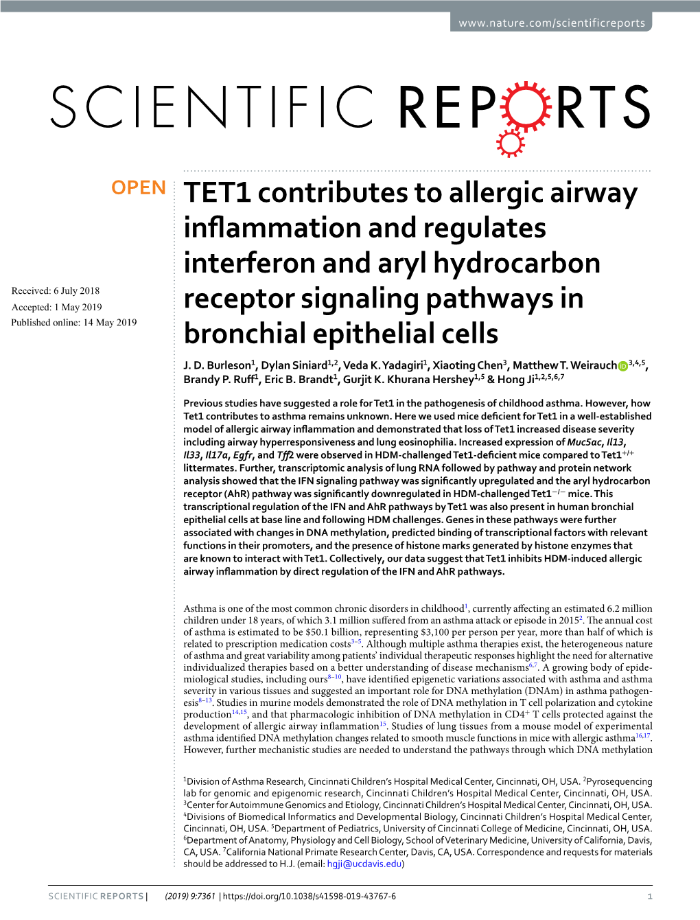 TET1 Contributes to Allergic Airway Inflammation and Regulates