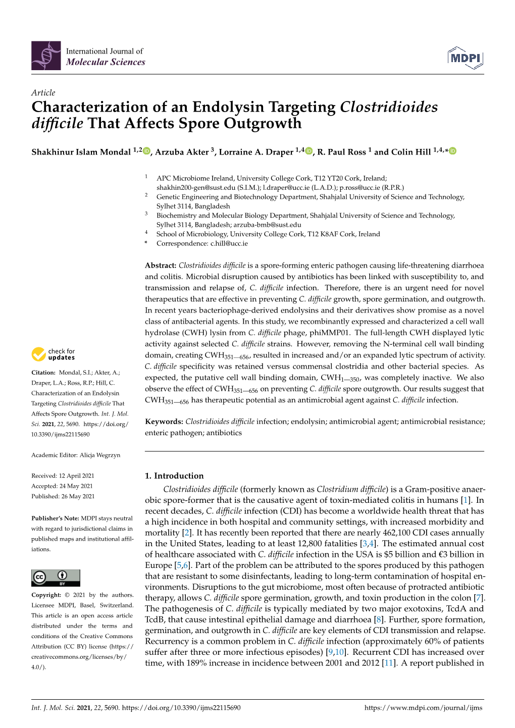 Characterization of an Endolysin Targeting Clostridioides Difficile