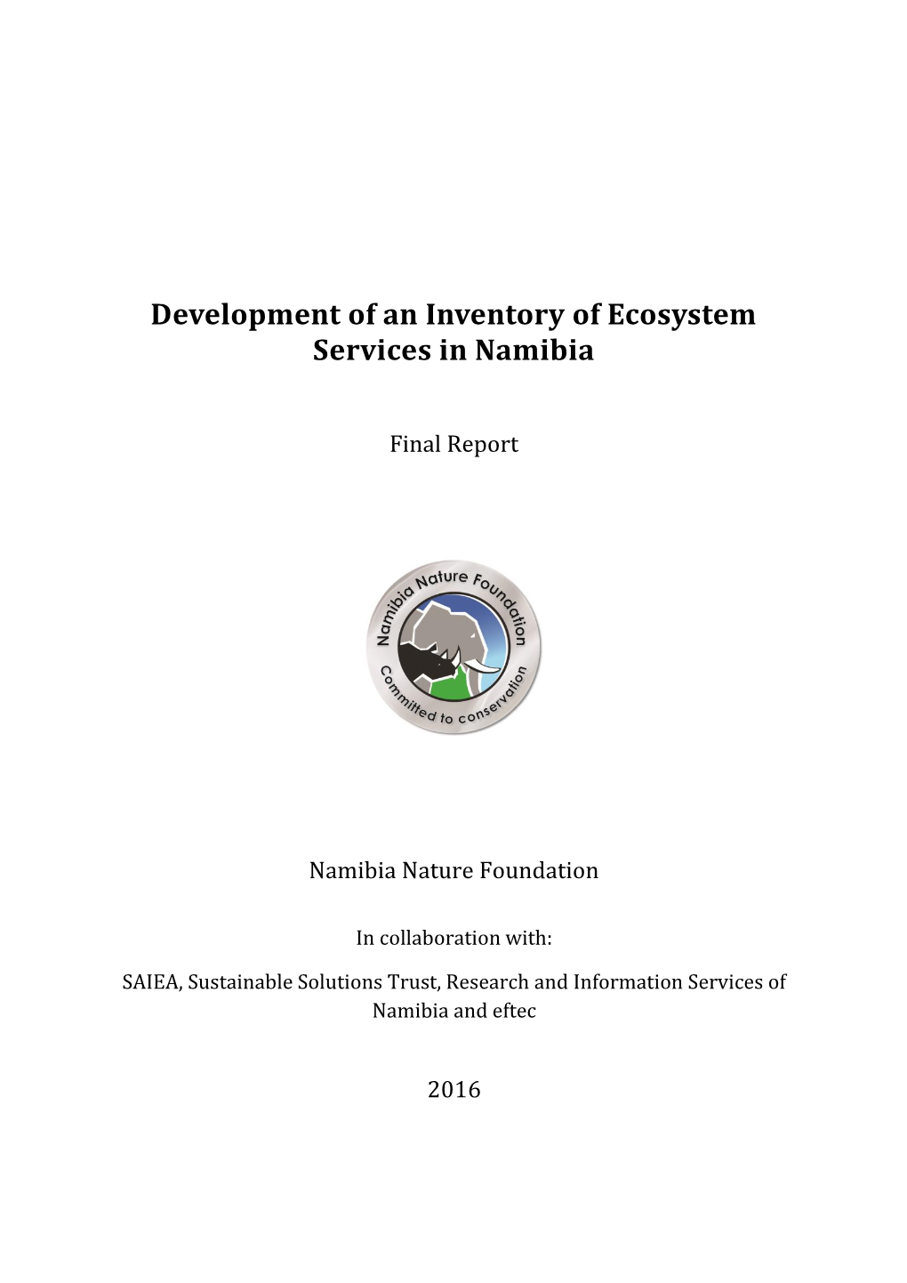 Development of an Inventory of Ecosystem Services in Namibia