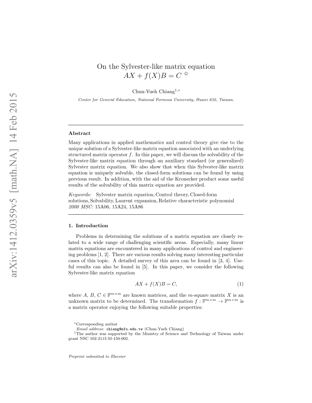 On the Sylvester-Like Matrix Equation $ AX+ F (X) B= C$