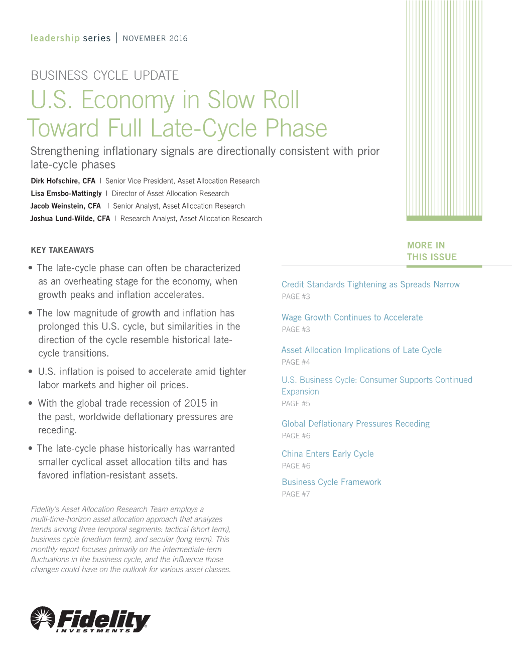 U.S. Economy in Slow Roll Toward Full Late-Cycle Phase