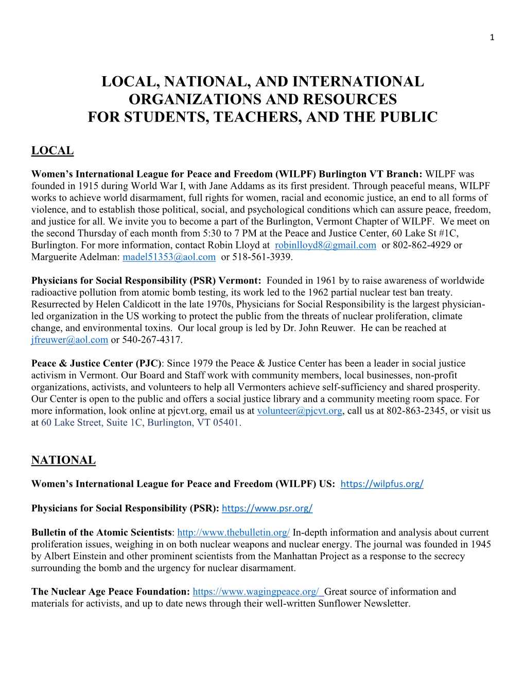 VT Branch Anti-Nuclear Resources