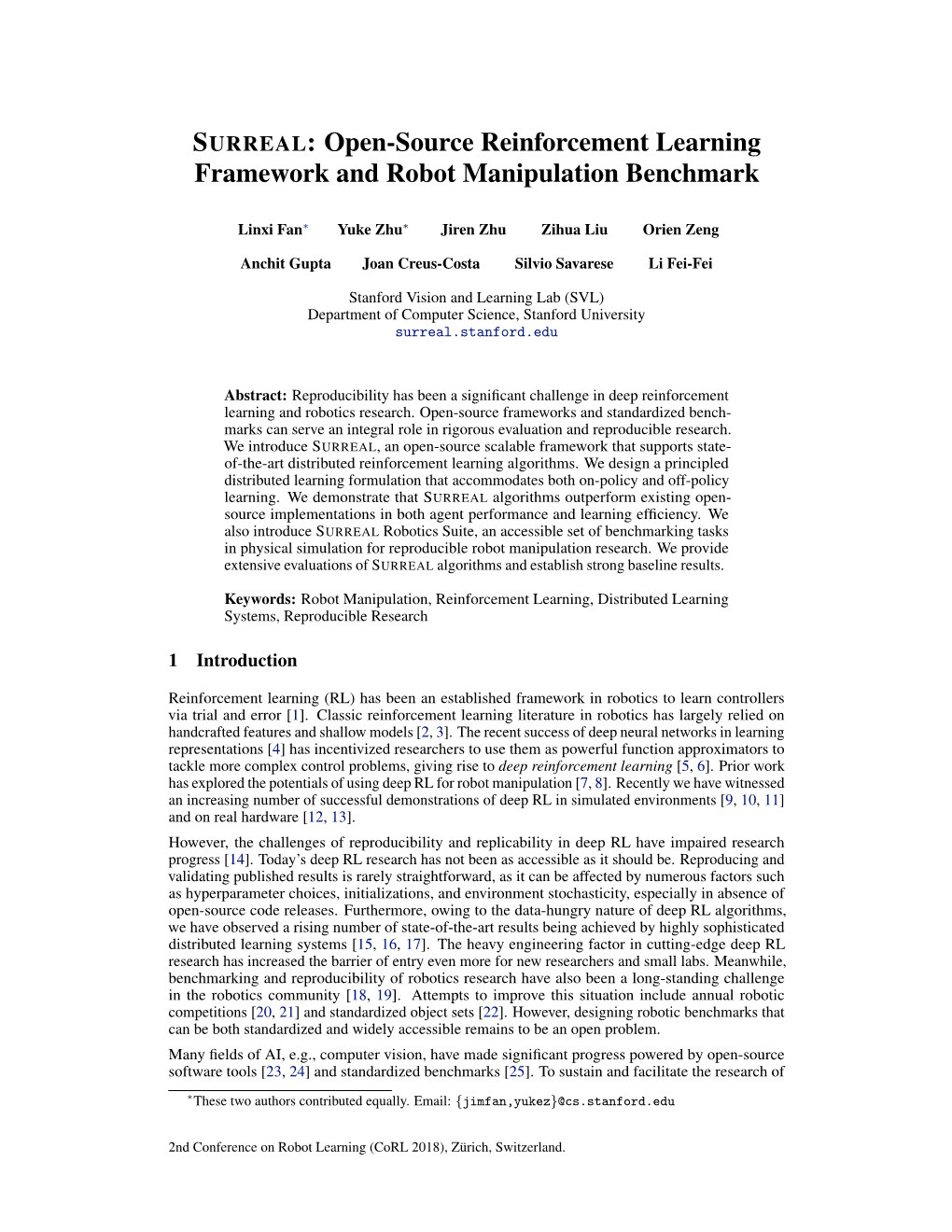 Open-Source Reinforcement Learning Framework and Robot Manipulation Benchmark