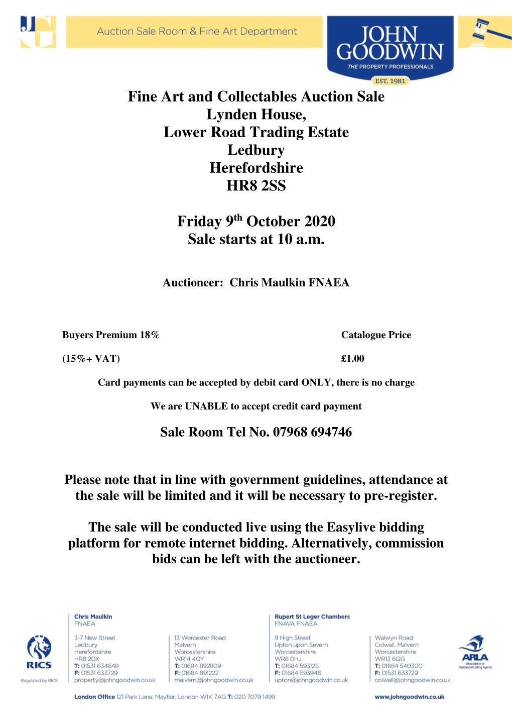 Fine Art and Collectables Auction Sale Lynden House, Lower Road Trading Estate Ledbury Herefordshire HR8 2SS