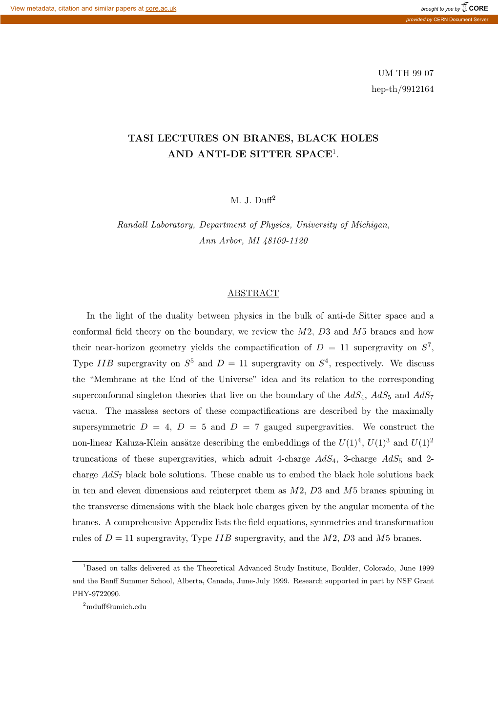 Tasi Lectures on Branes, Black Holes and Anti-De Sitter Space1