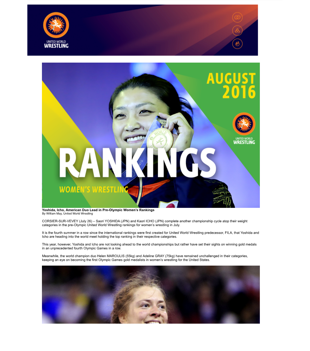 Yoshida Icho American Duo Lead in Preolympic Womens Rankings