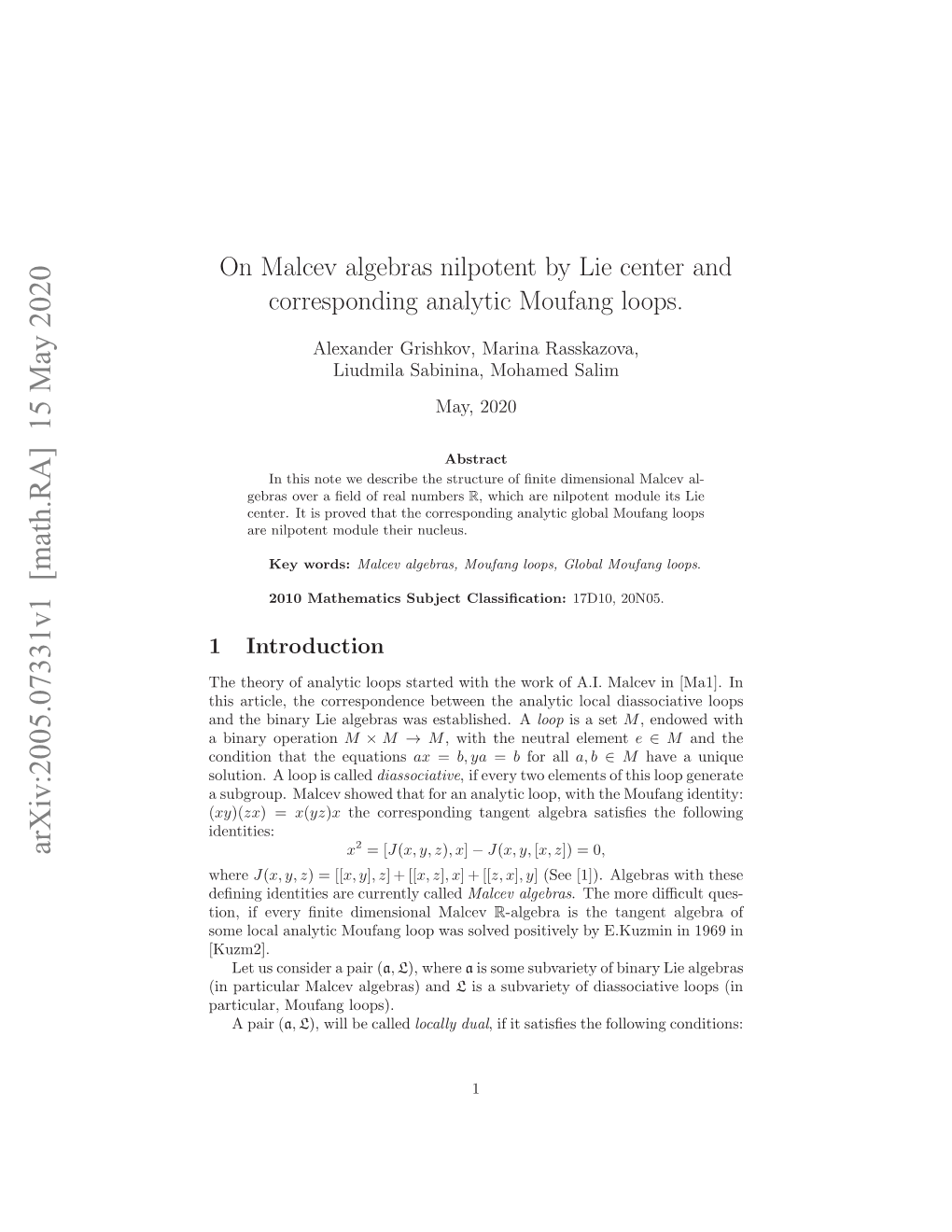 On Malcev Algebras Nilpotent by Lie Center and Corresponding Analytic Moufang Loops