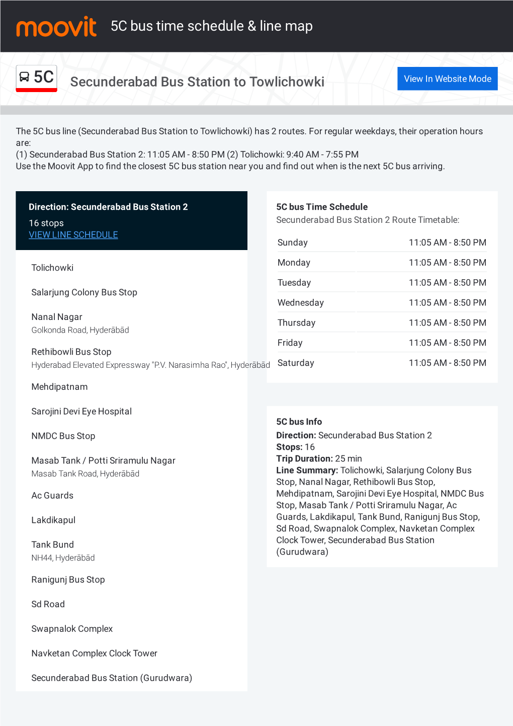 5C Bus Time Schedule & Line Route