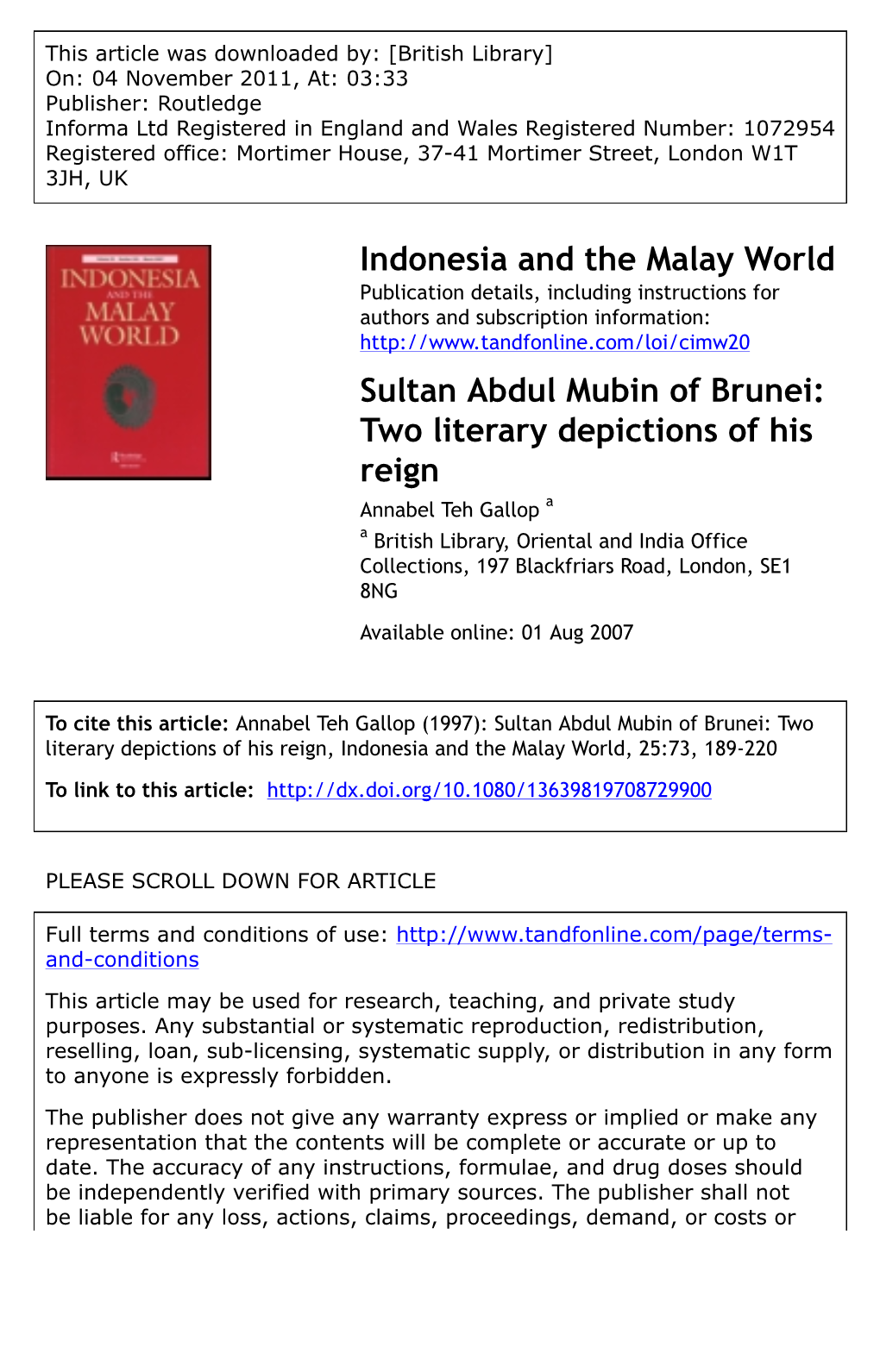 Sultan Abdul Mubin of Brunei