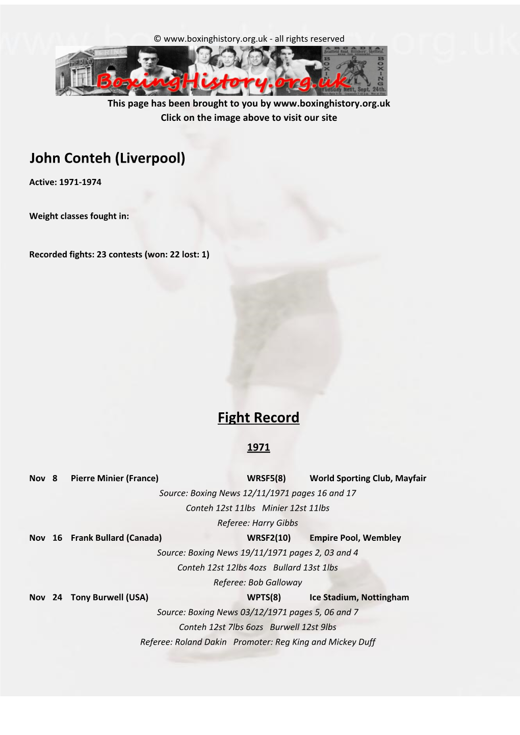 Fight Record John Conteh (Liverpool)