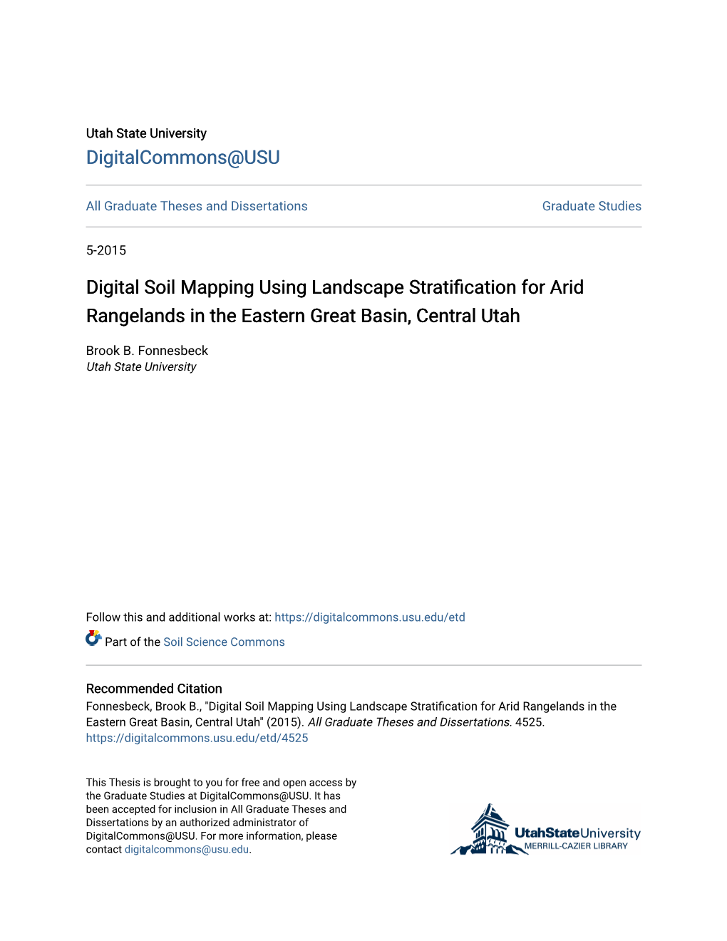 Digital Soil Mapping Using Landscape Stratification for Arid Rangelands in the Eastern Great Basin, Central Utah