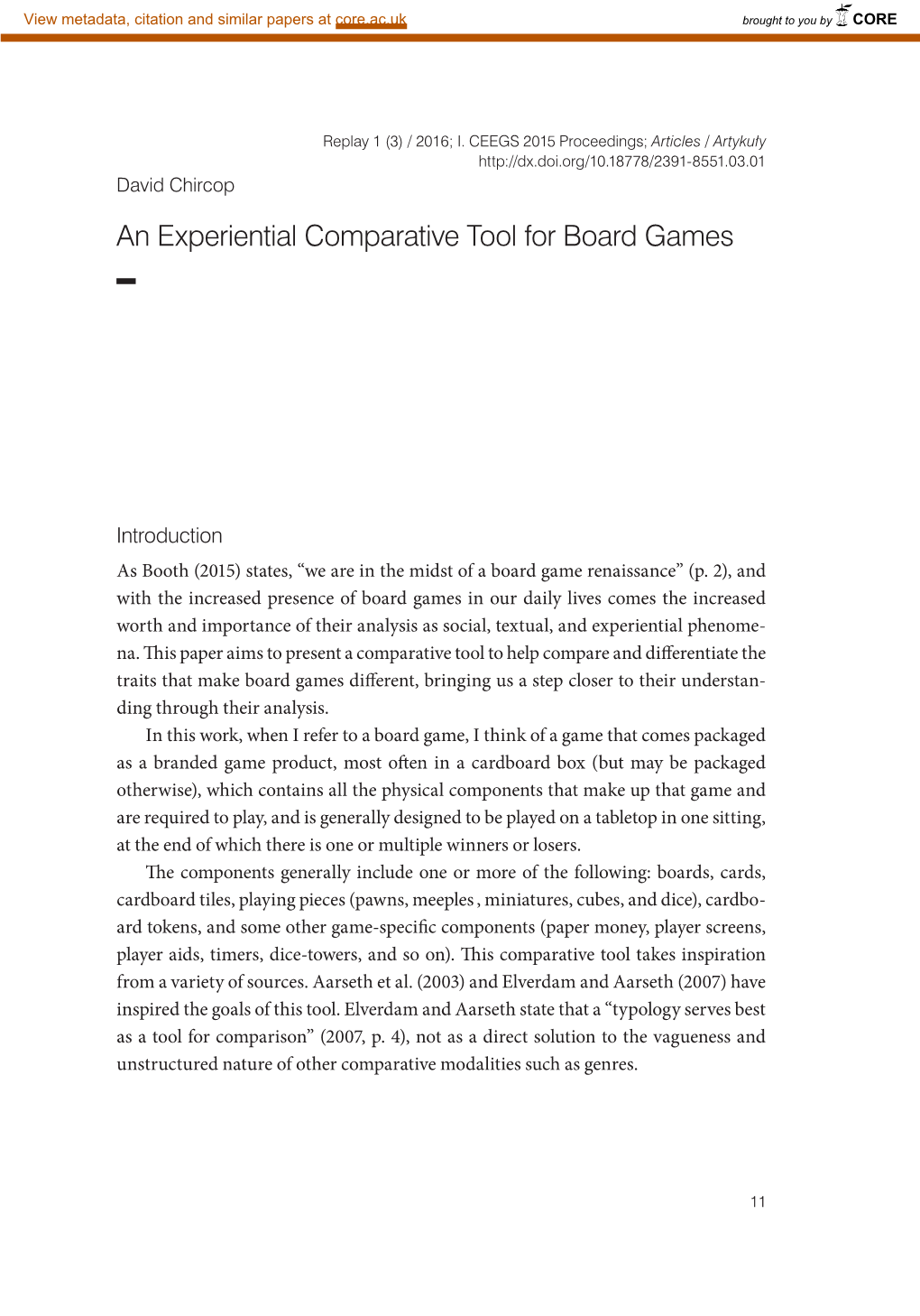 An Experiential Comparative Tool for Board Games