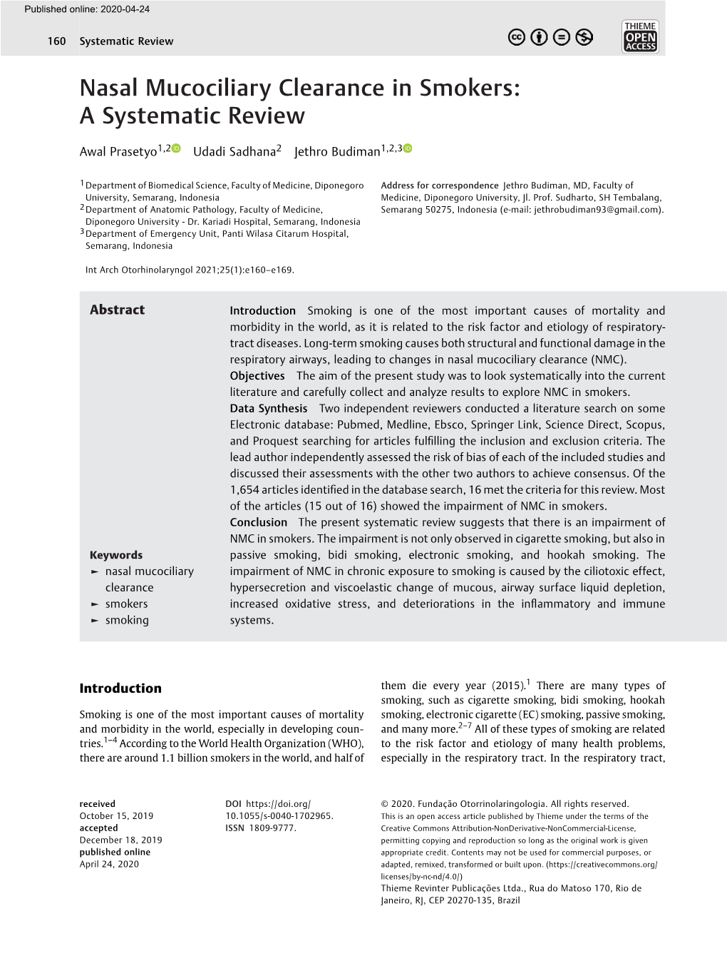 Nasal Mucociliary Clearance in Smokers: a Systematic Review